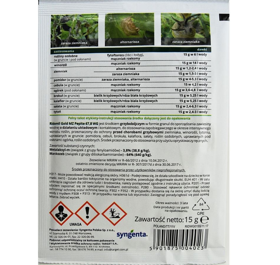 Ridomil Gold MZ Pepite 67,8 WG na choroby grzybowe warzyw i owocowych